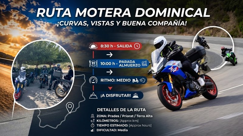🏍️ RUTA DOMINICAL: Prades & Priorat  · Tarragona, Tarragona, España | Quedada motera — Kando Riders