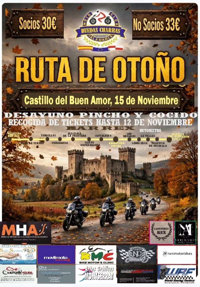 Ruta de Otoño - Castillo del Buen Amor · Salamanca (Bar Rex), Salamanca, España | Quedada motera — Kando Riders