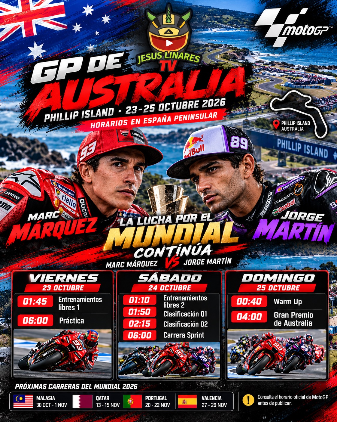 🏁🔥 ¡MOTOGP LLEGA A PHILLIP ISLAND! 🇦🇺🏍️ Este fin de semana, del 2… | Jesús Linares TV — Kando Riders