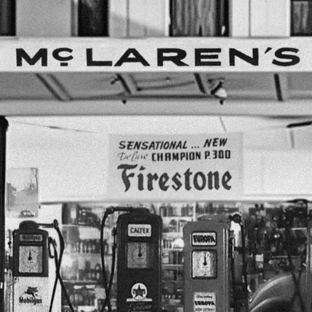 Historic McLaren family service station on Remuera Road in Auckland with the original McLAREN'S sign