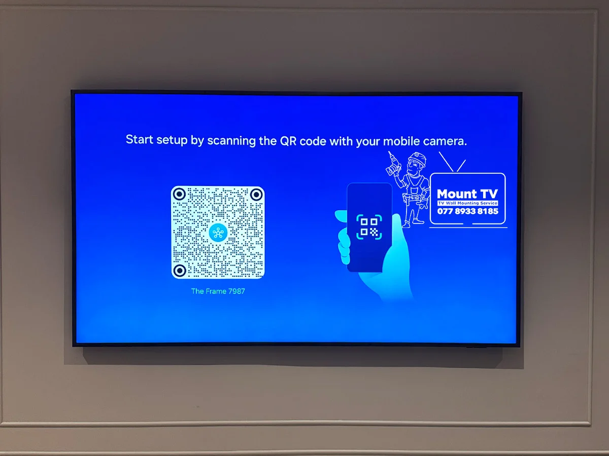 75" Samsung Frame TV installation — second angle, Canary Wharf