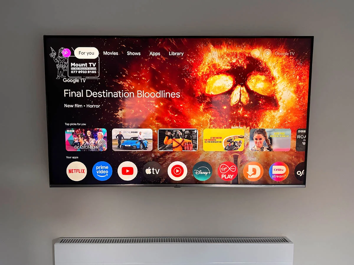 65" LG TV installation — third angle, Crystal Palace