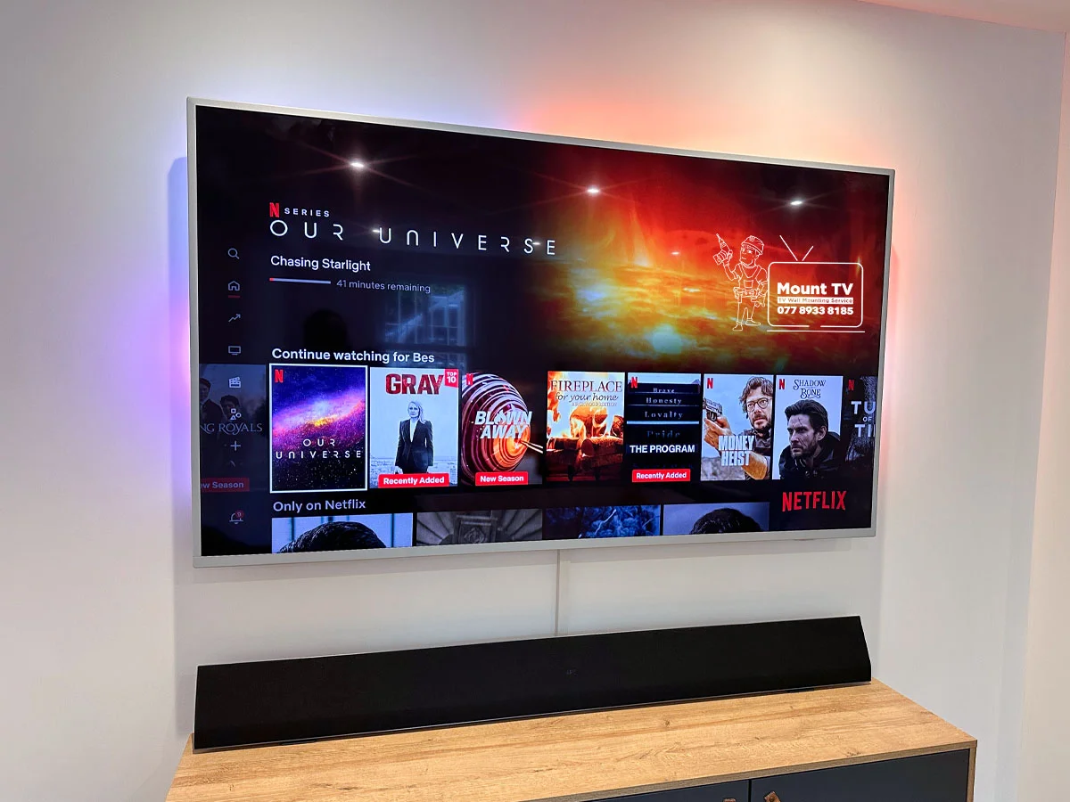 65″ Philips ambient light TV Mounted — Brick, Stepney Green | Mount TV