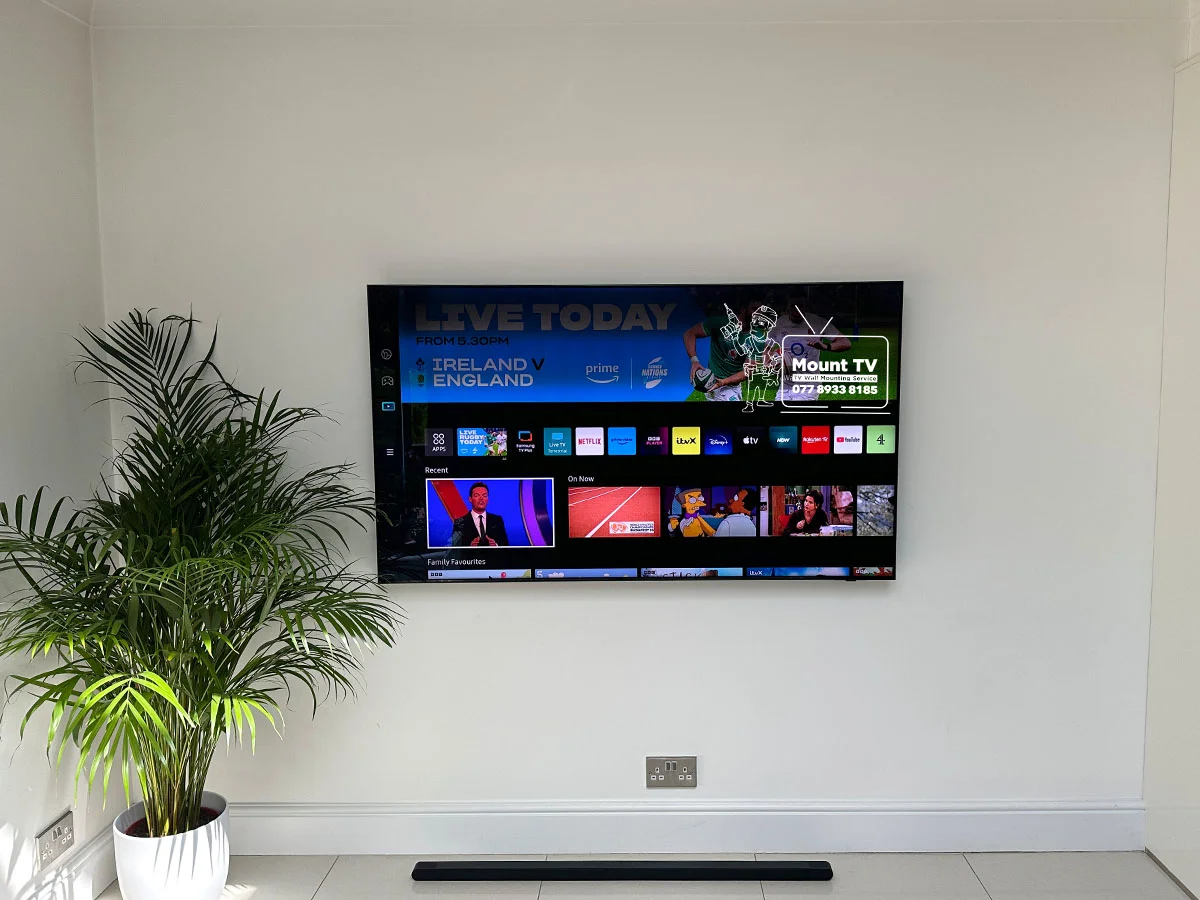 75 inch Samsung TV mounted on stud wall in Rickmansworth — professional installation by Mount TV