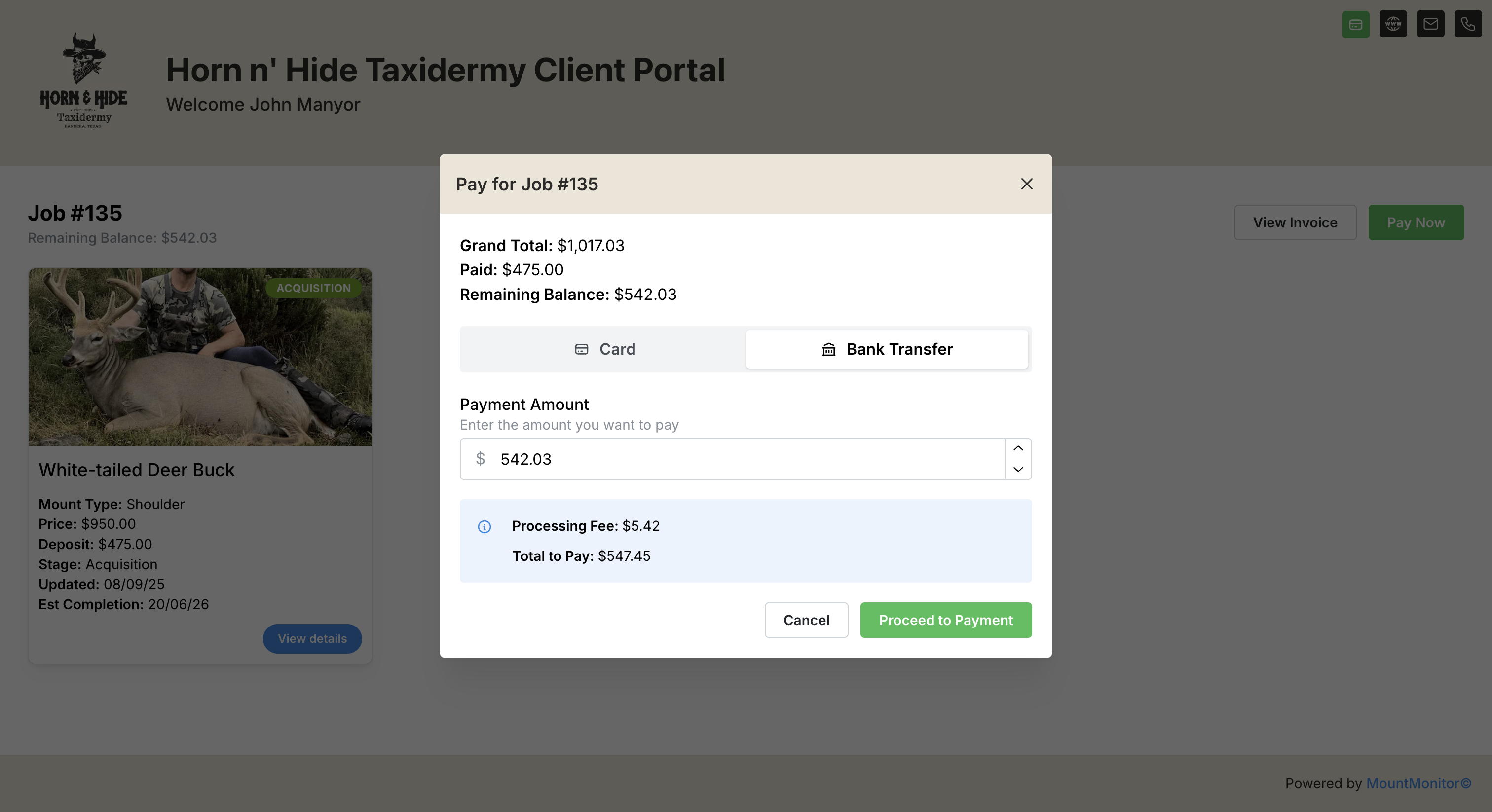 Client paying online through portal
