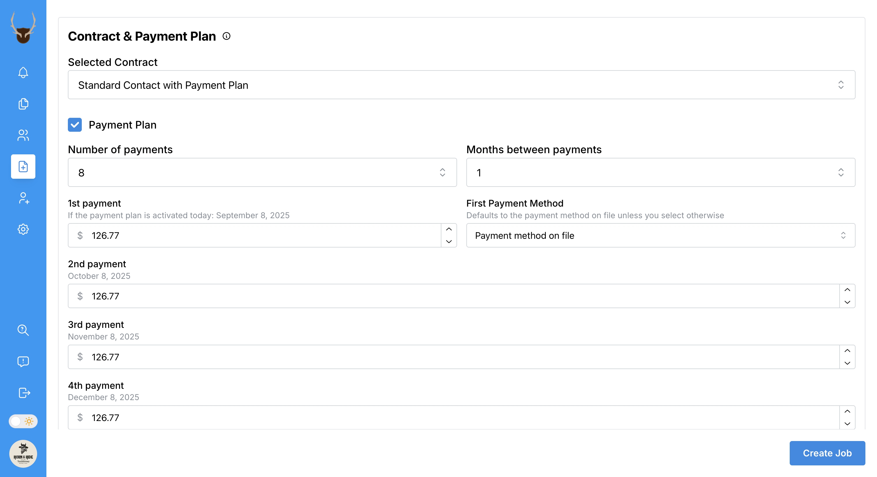 Recurring payment plan schedule