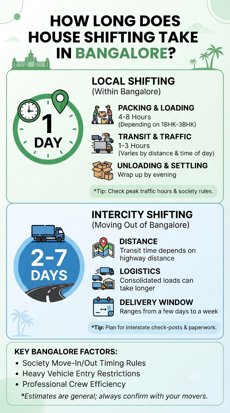 How long does house shifting take in Bangalore