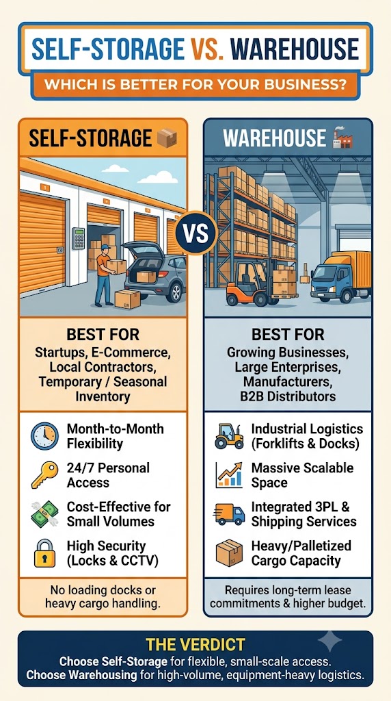 Self-Storage vs. Warehouse: Which is Better for Your Business?