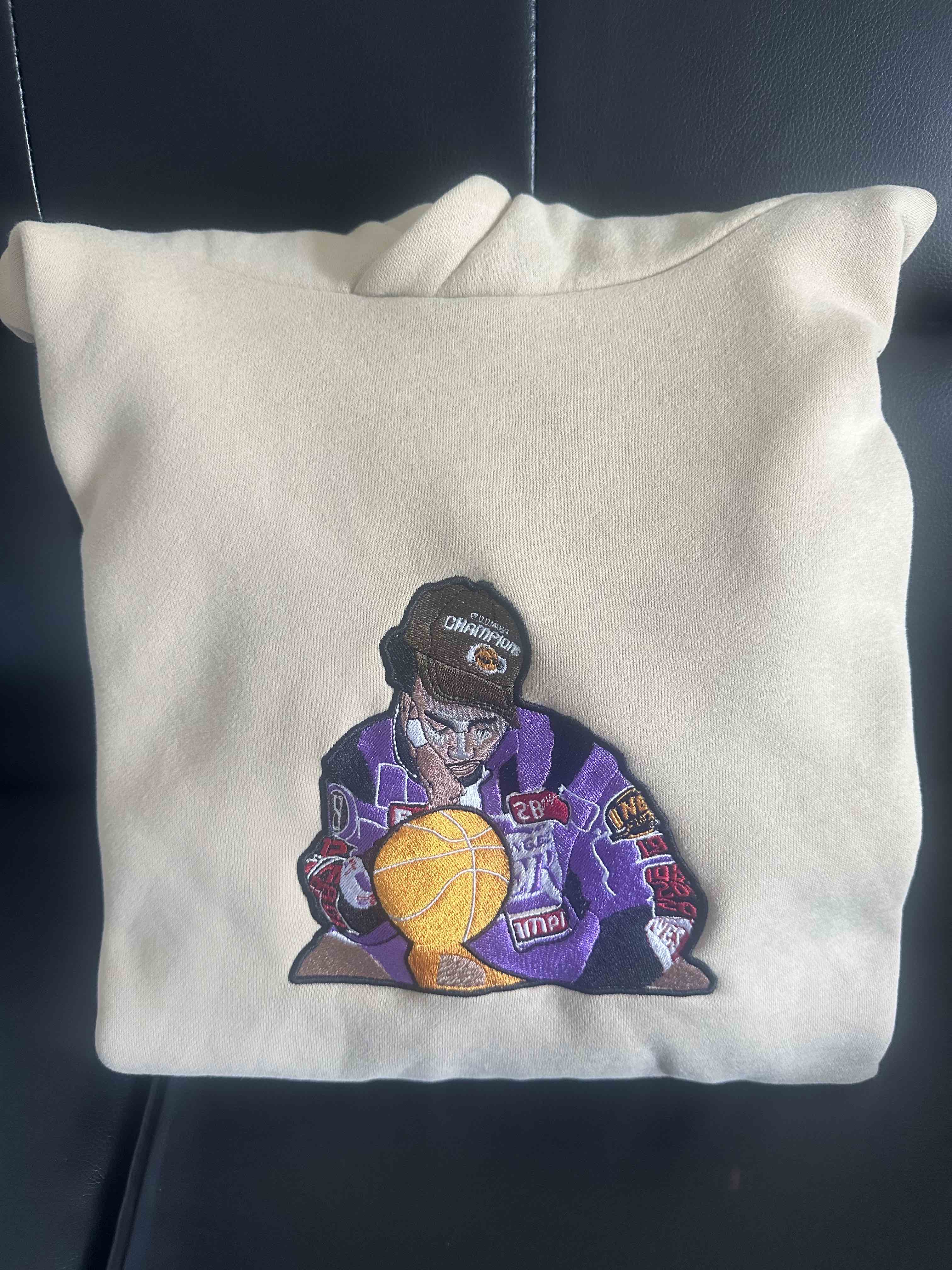 super soft hoodie with iconic Kobe Championship photo embroidered.