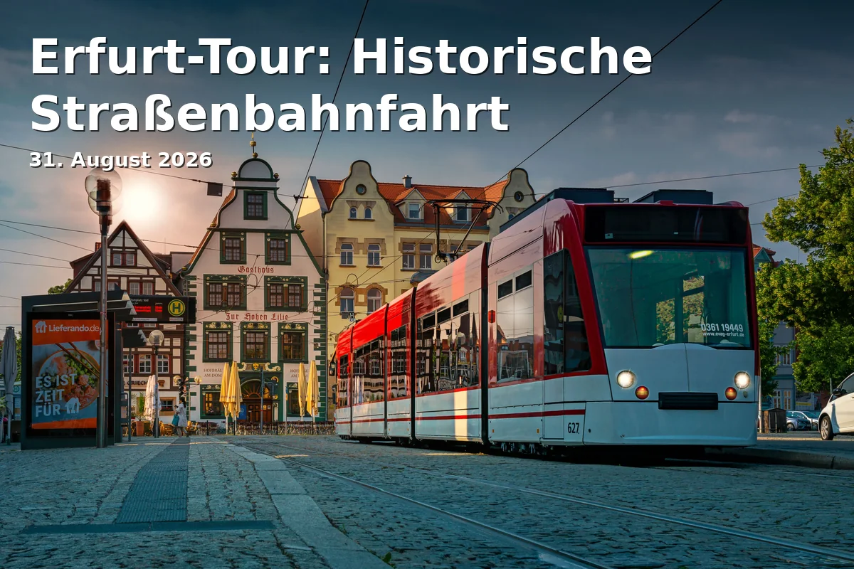Event: Erfurt-Tour: Historische Straßenbahnfahrt in Sonderhaltestelle Domplatz-Süd, Domplatz 1, 99084 Erfurt on 31. August 2026