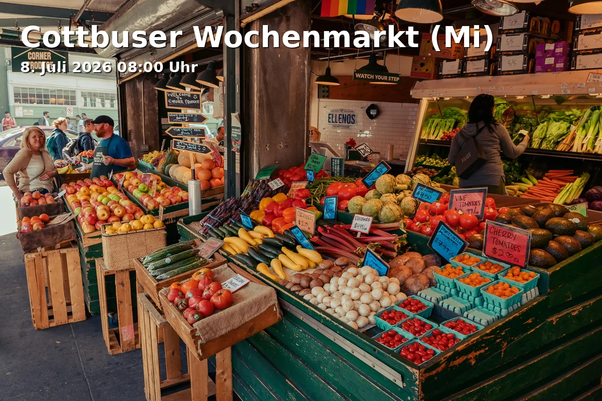 Event: Cottbus Weekly Market (Wed) in Stadthallenvorplatz, Berliner Straße 6, 03046 Cottbus on 8. July 2026
