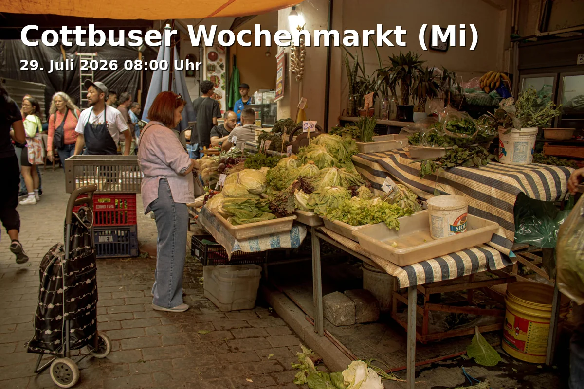 Event: Cottbus Weekly Market (Wed) in Stadthallenvorplatz, Berliner Straße 6, 03046 Cottbus on 29. July 2026