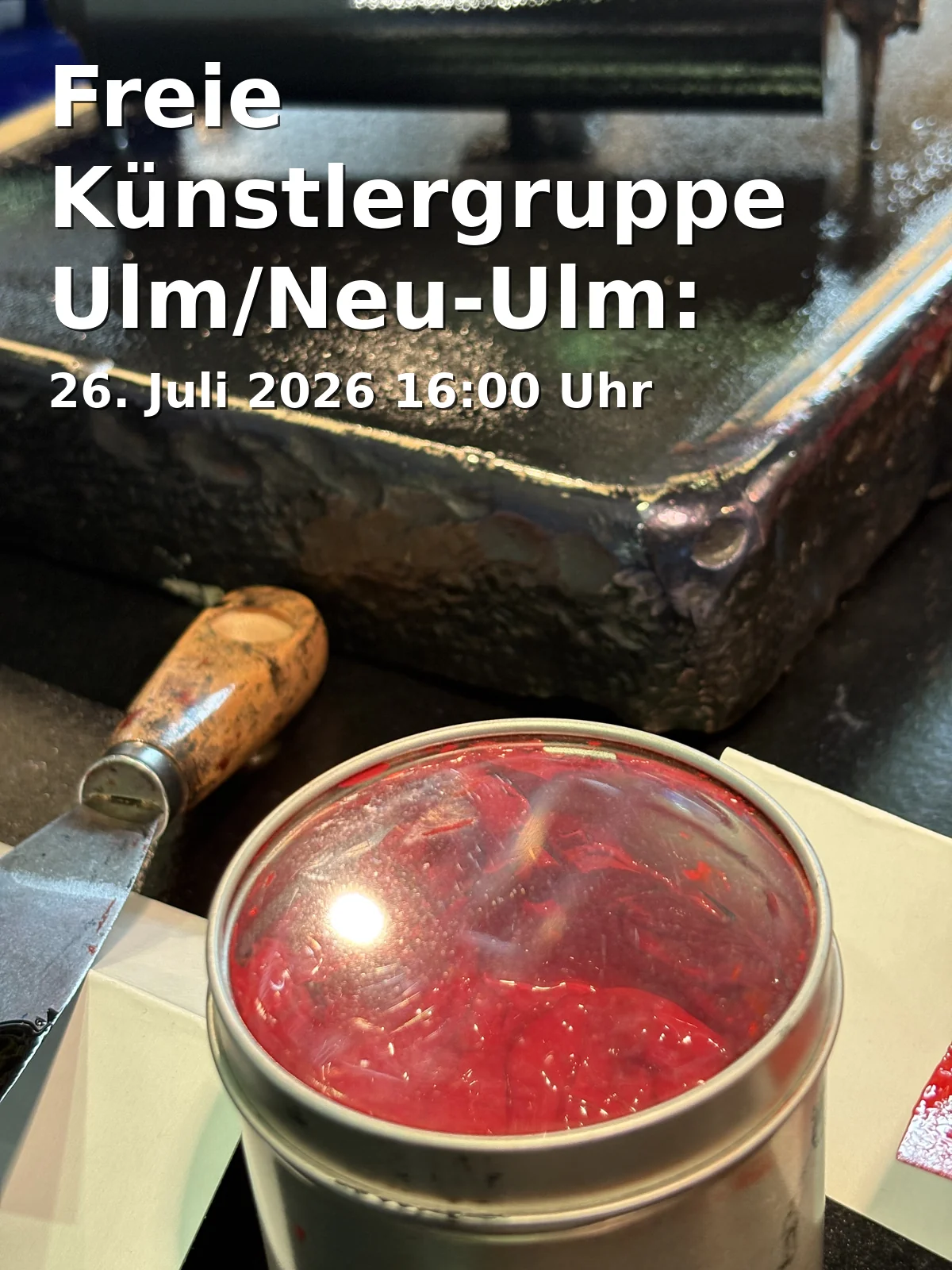 Event: Freie Künstlergruppe Ulm/Neu-Ulm: Ausstellung „ROT – ein roter Teppich für die Kunst“ in Caponniere 4, Theodor-von-Hildebrandt-Platz 1, 89231 Neu-Ulm on 26. Juli 2026