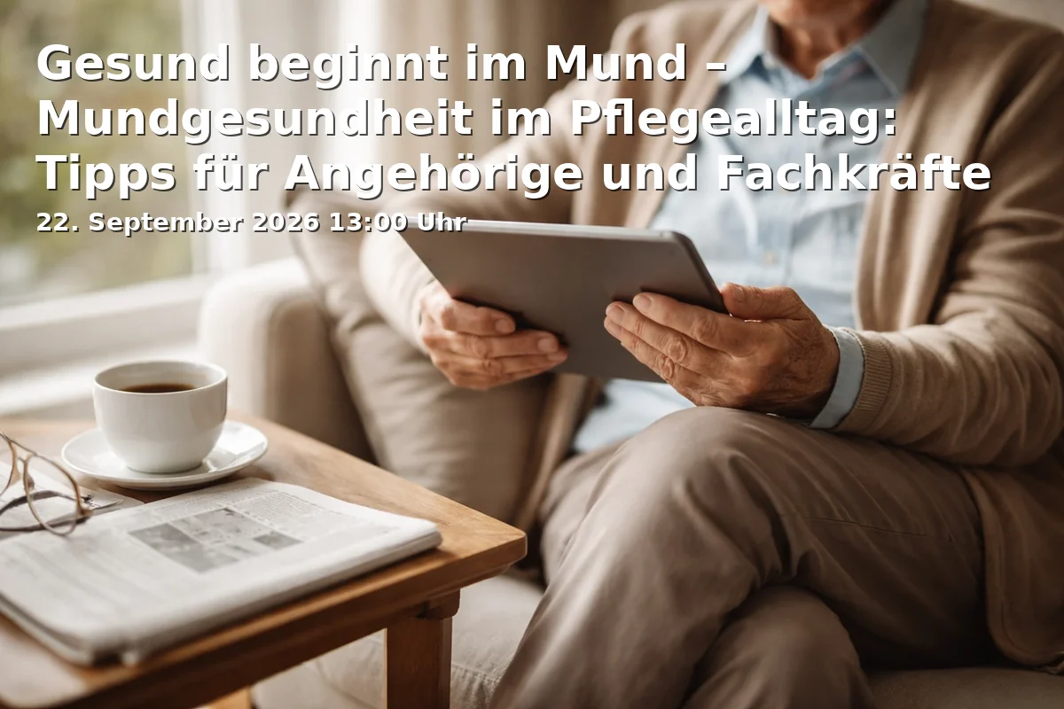 Event: Health Begins in the Mouth – Oral Health in Care Everyday Life: Tips for Relatives and Professionals in Therese-Studer-Haus Seniorentreff, Illerwehrstraße 7, 89250 Senden-Ay on 22. September 2026