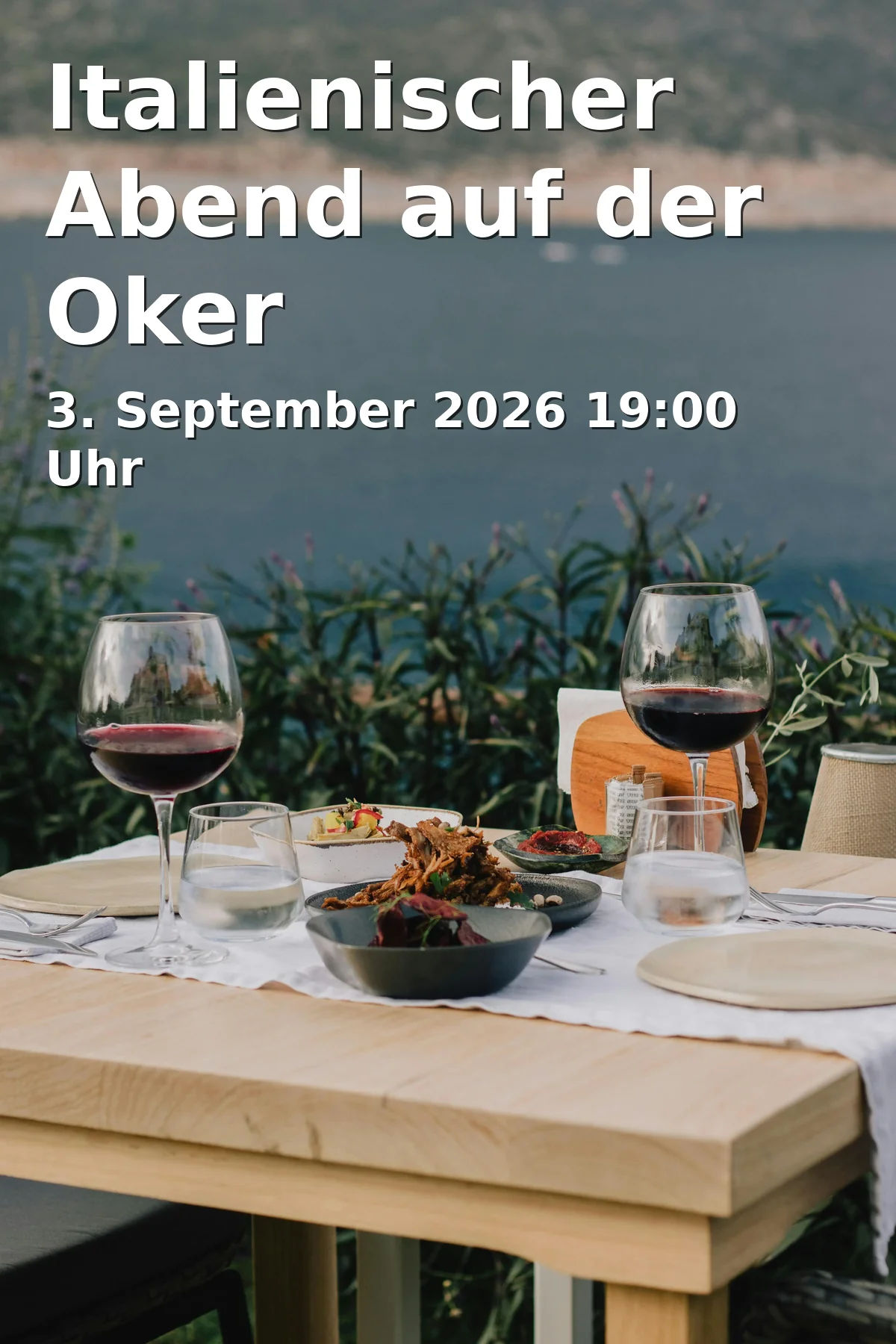 Event: Italienischer Abend auf der Oker in Anleger OkerTour, John-F.-Kennedy-Platz/Kurt-Schumacher-Str. 26a (direkt an der Brücke), 38102 Braunschweig on 3. September 2026