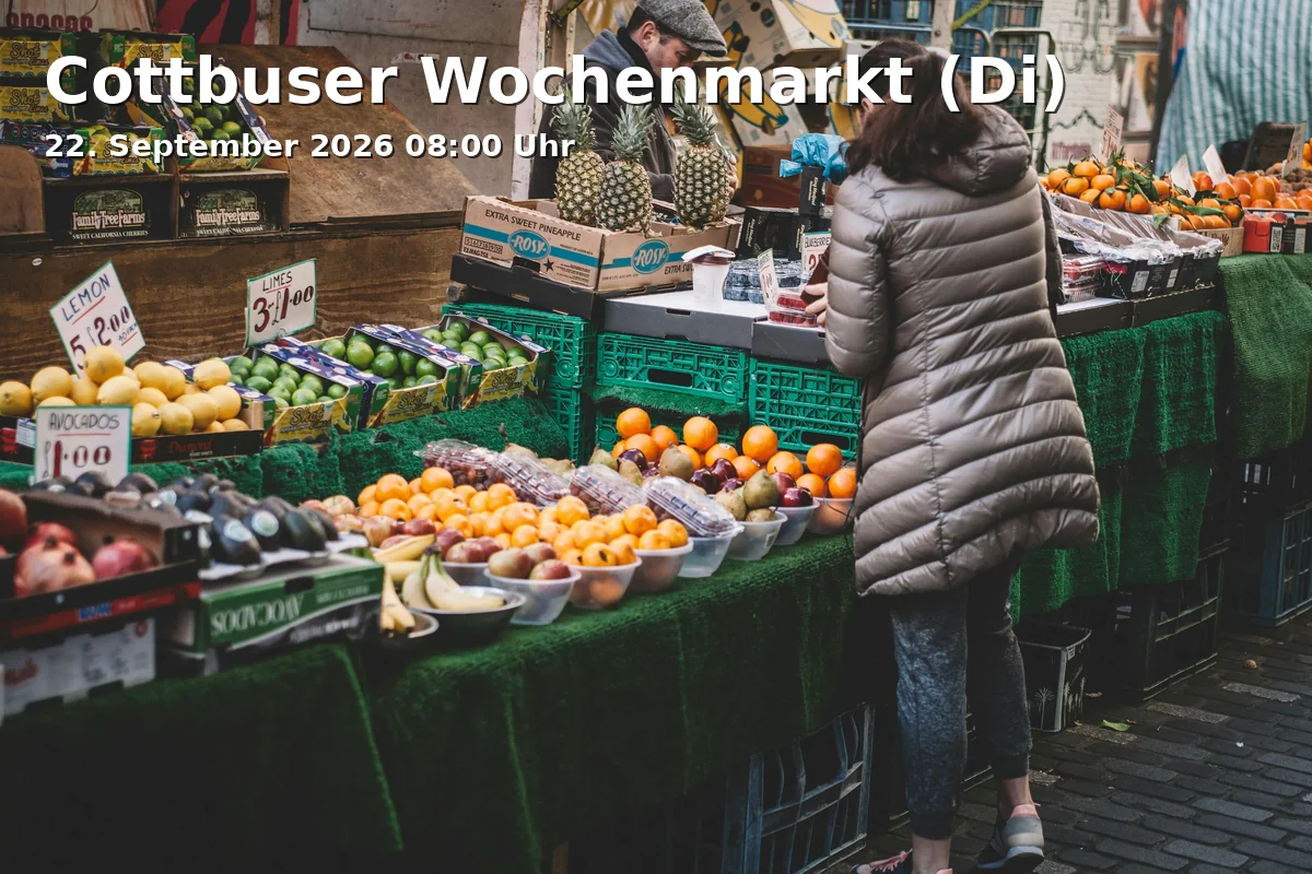 Event: Cottbuser Wochenmarkt (Di) in Oberkirchplatz Cottbus on 22. September 2026
