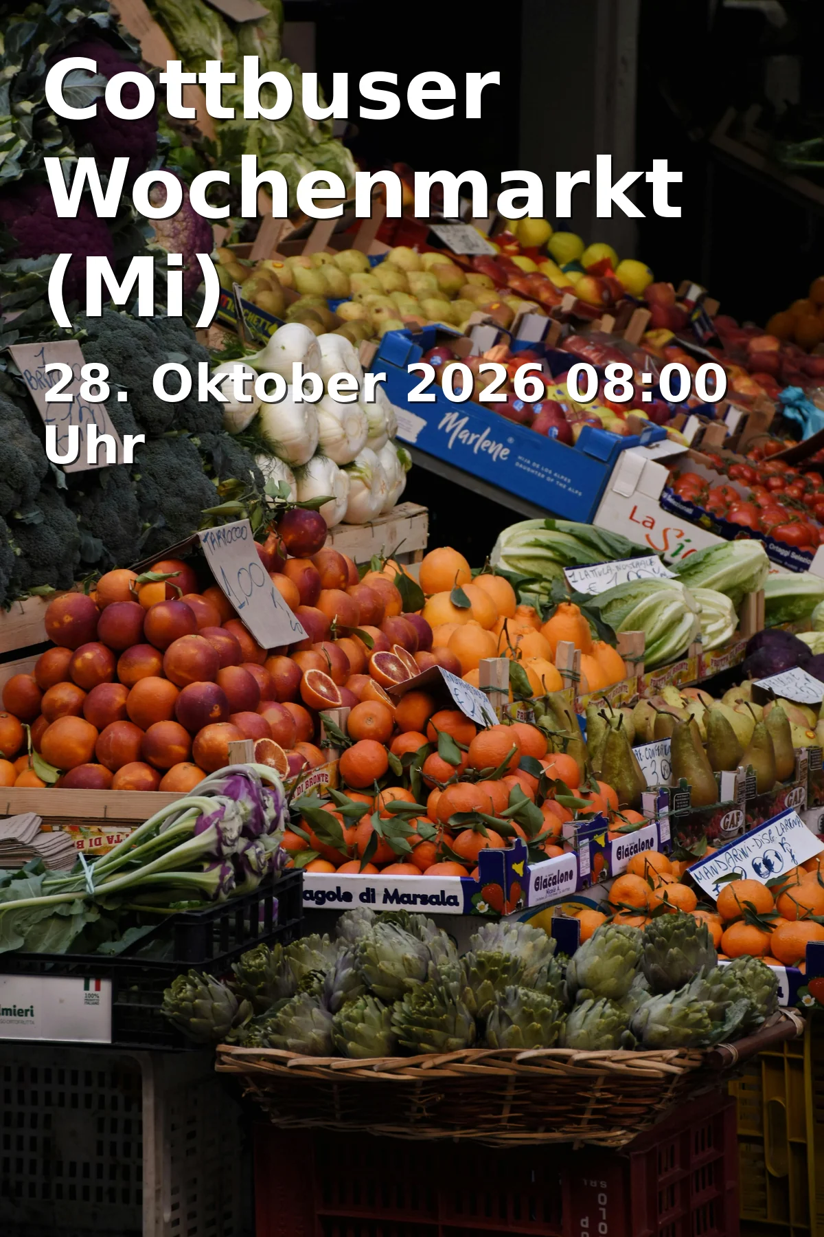 Event: Cottbuser Wochenmarkt (Mi) in Stadthallenvorplatz, Berliner Straße 6, 03046 Cottbus on 28. Oktober 2026