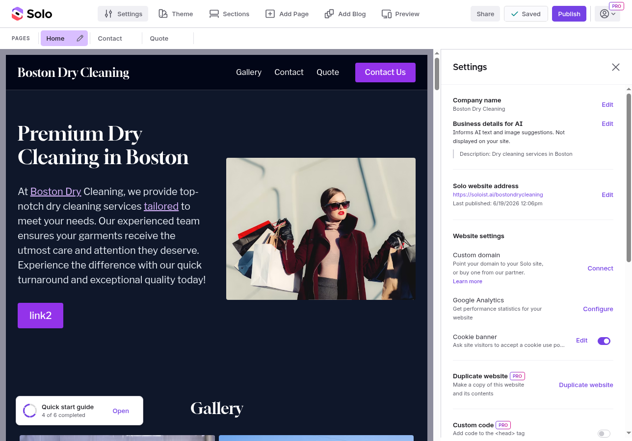 Connect button next to Custom domain in the Settings sidebar