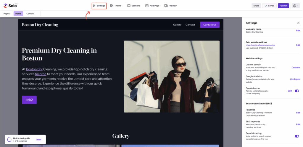 Settings button highlighted in the top toolbar