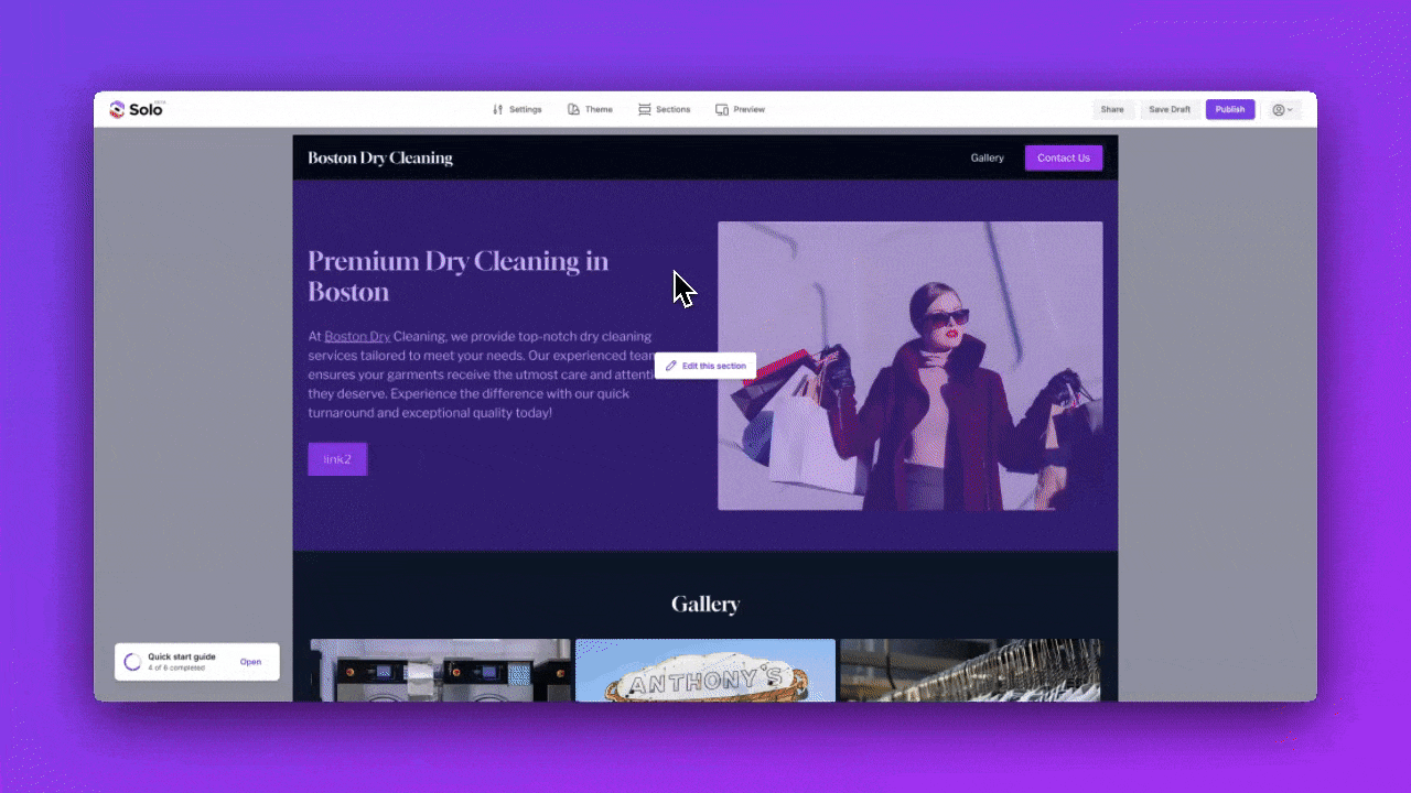 Animated walkthrough showing how to add Team section members