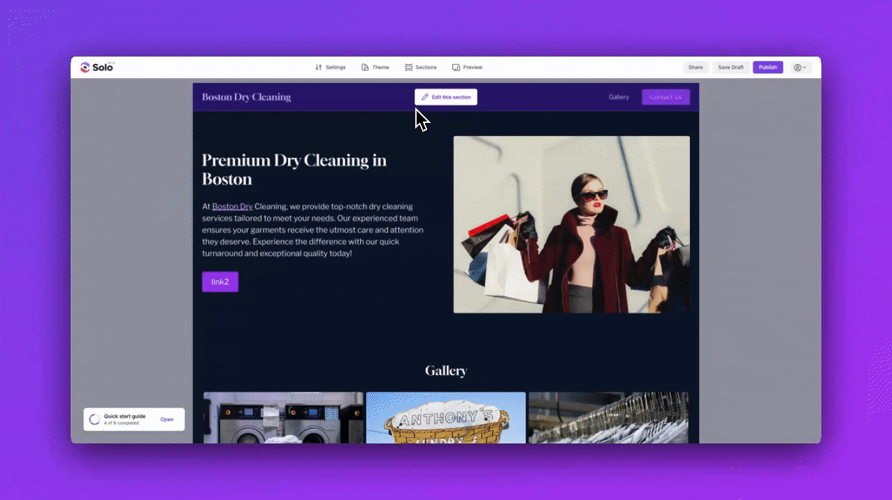 Animated walkthrough showing how to add a Video section