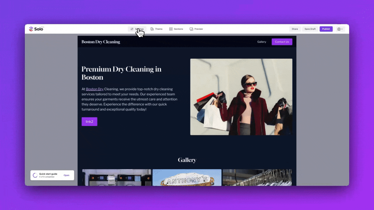 Animated walkthrough showing how to enable and customize cookie banner