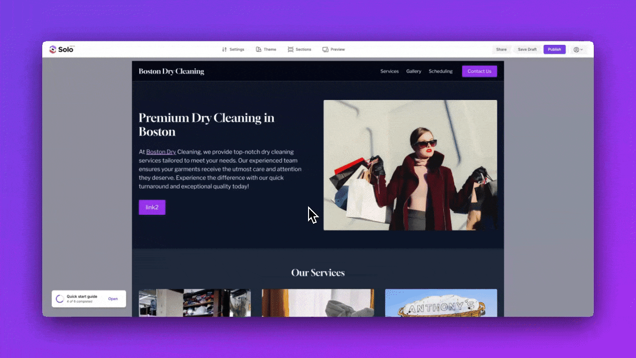 Animated walkthrough showing how to add and edit an FAQ section