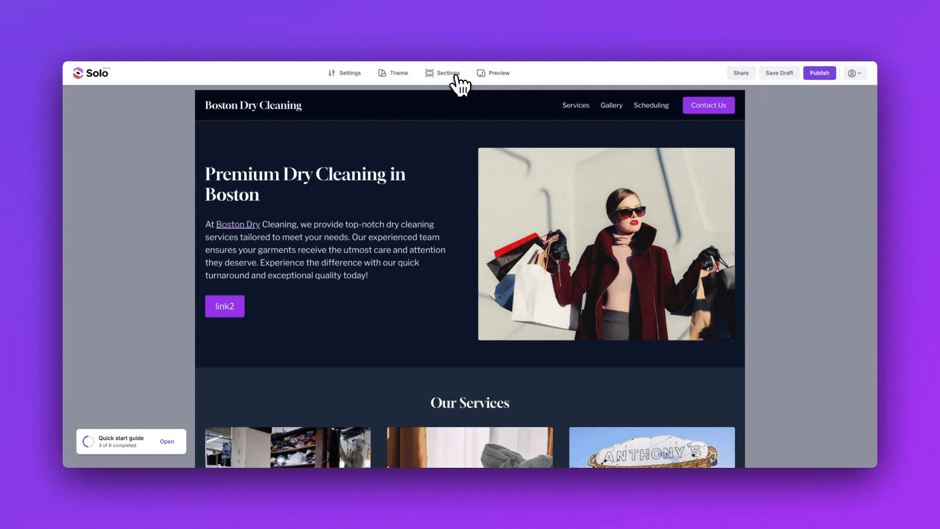 Animated walkthrough showing how to add a Newsletter section