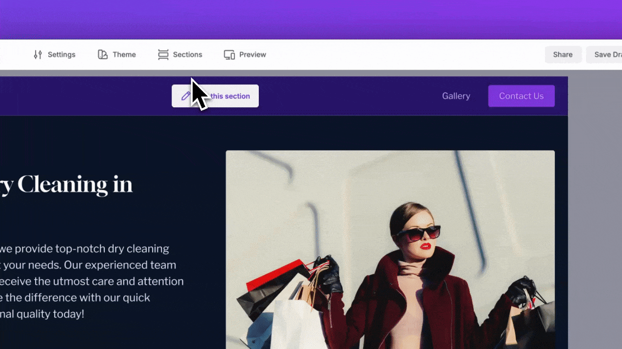Animated walkthrough showing how to add Code embed section