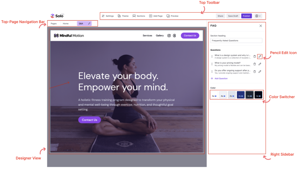 Screenshot of Solo Website Designer interface