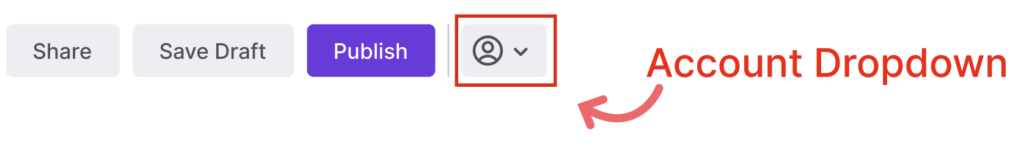 Screenshot of top-right action buttons including Preview, Publish, and Account menu