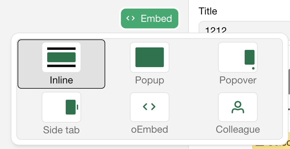 Screenshot of BookingMood embed code options