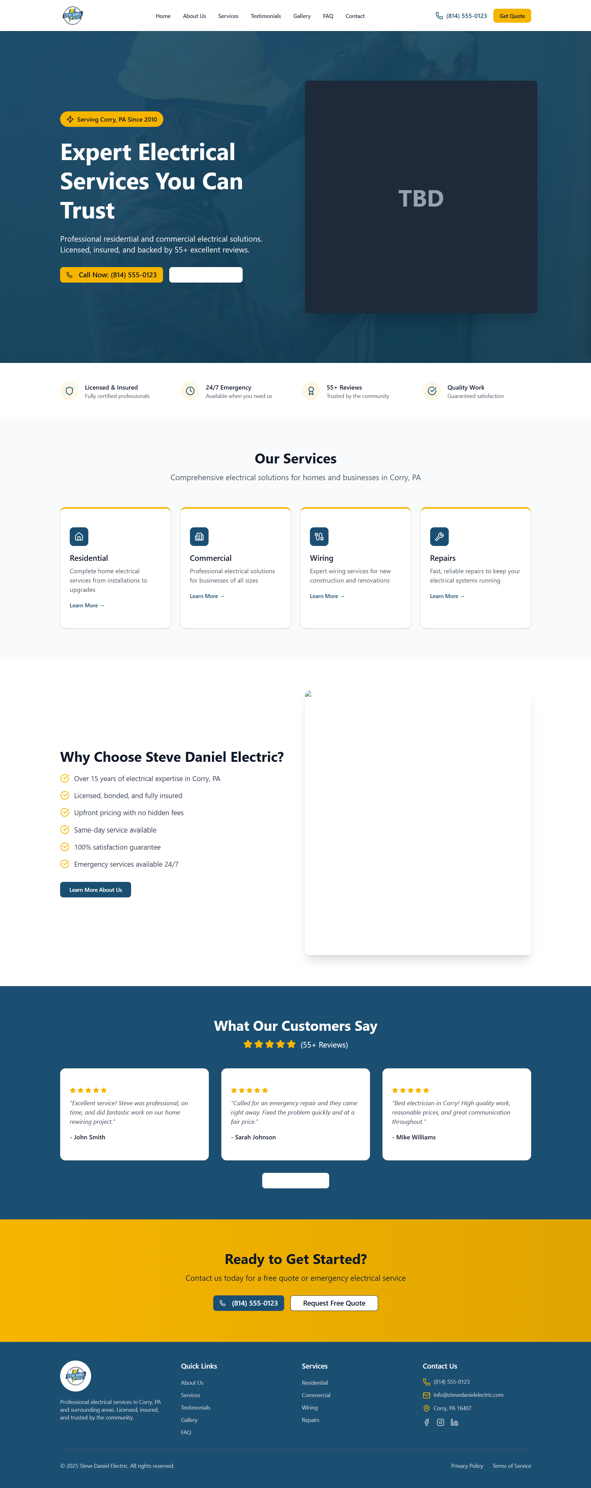 Website Mockup for Steve Daniels Electric