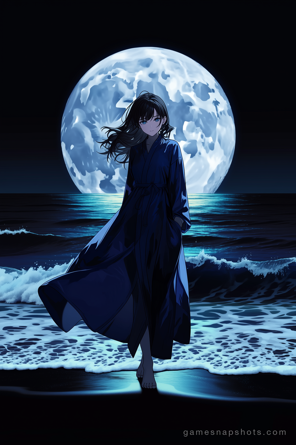 黑沙灘的月浪