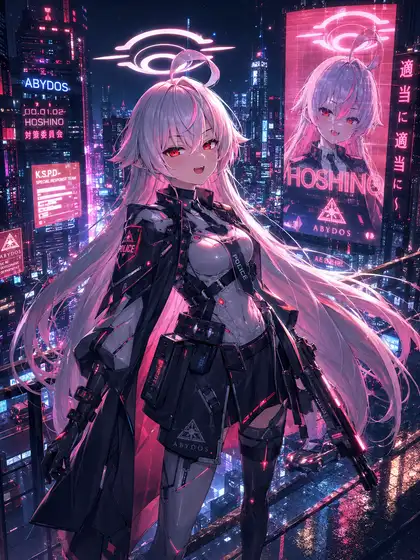 Hoshino Cyberpunk Night View — Blue Archive