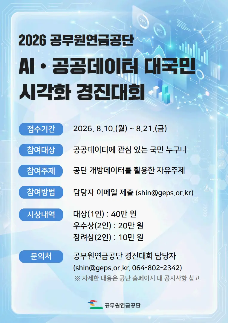 2026년 공무원연금공단 AI•공공데이터 대국민 시각화 경진대회N새글