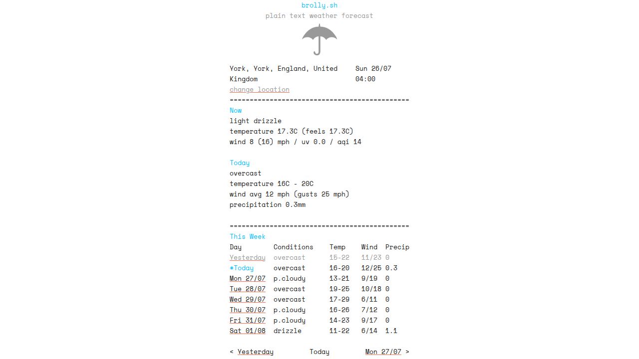 Brolly, a plain-text weather forecast si 1