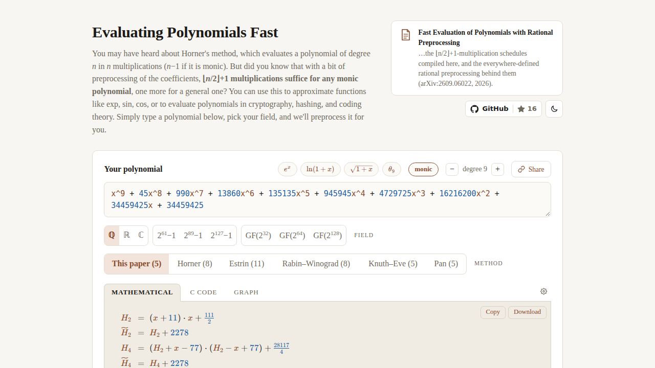 Fast Polynomial Evaluation 1