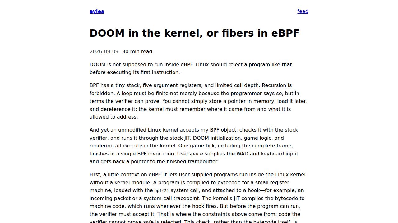 DOOM in the kernel, or fibers in eBPF 1