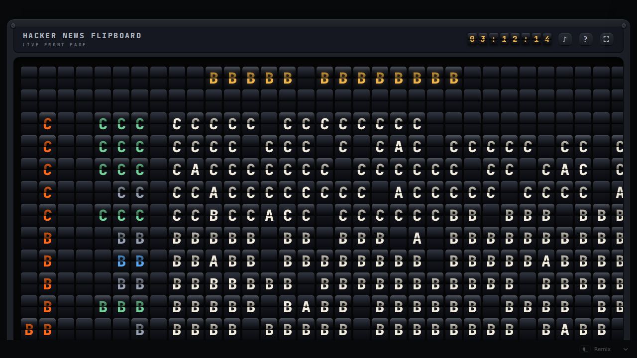 Hacker News on a train station-style fli 1