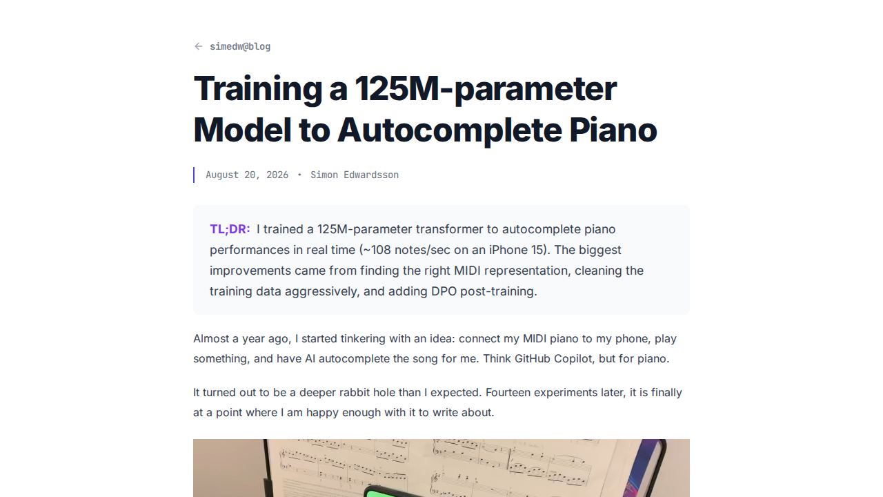 Training a 125M-Parameter Model to Autocomplete Piano 1