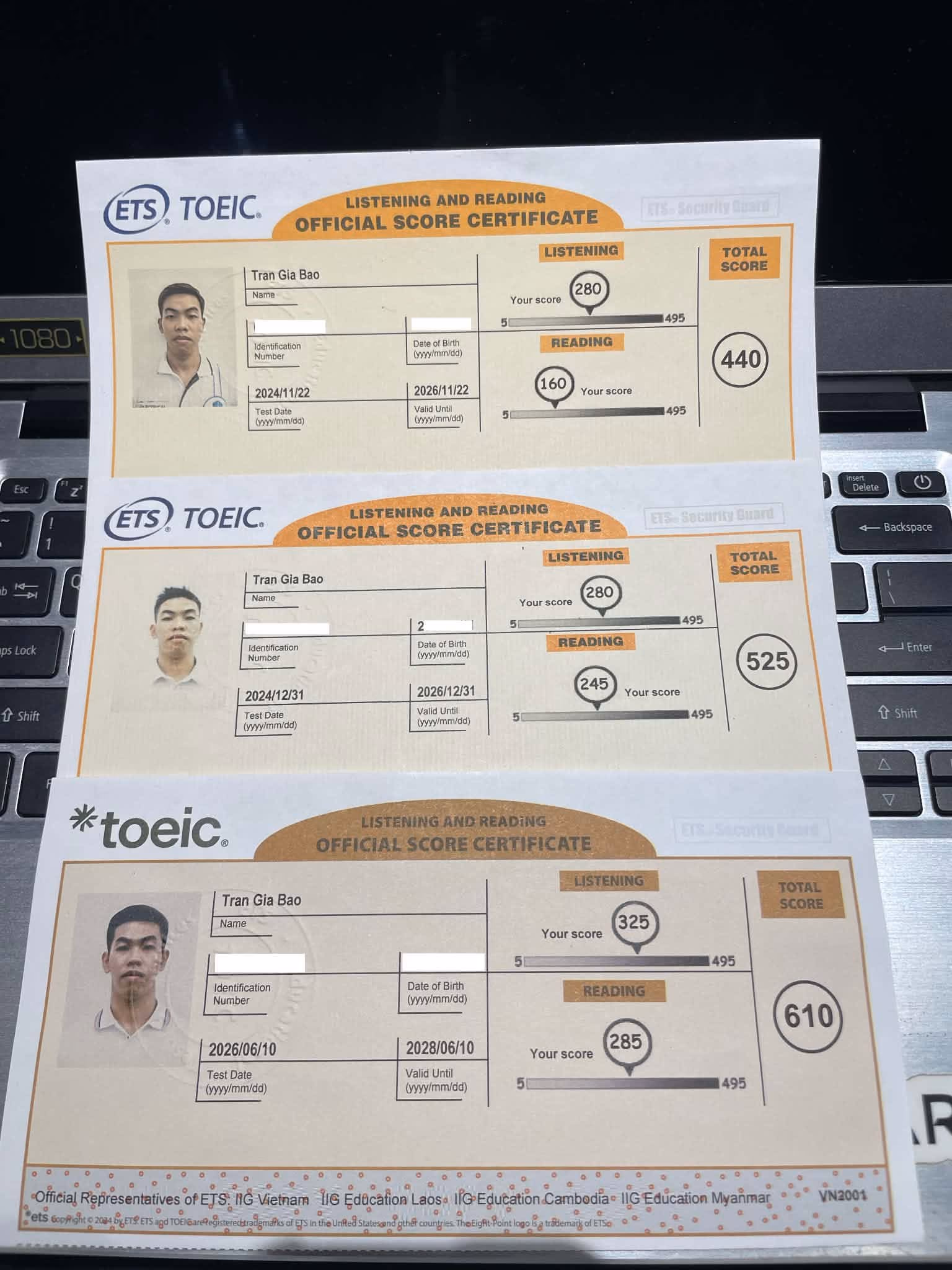GIA BẢO score certificate