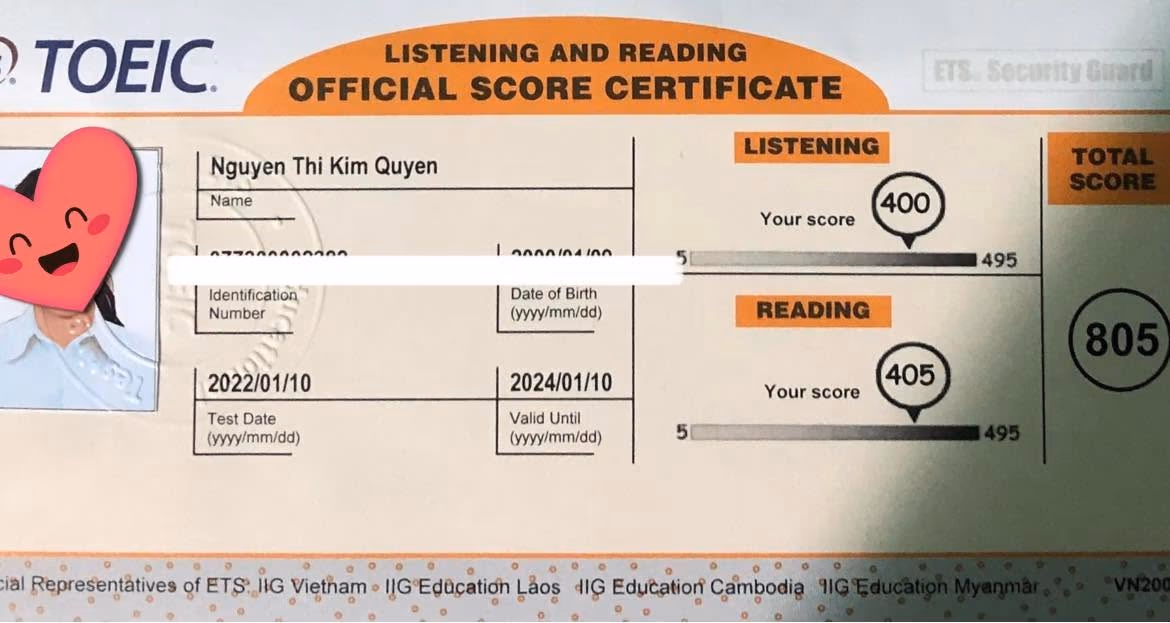 KIM QUYÊN score certificate