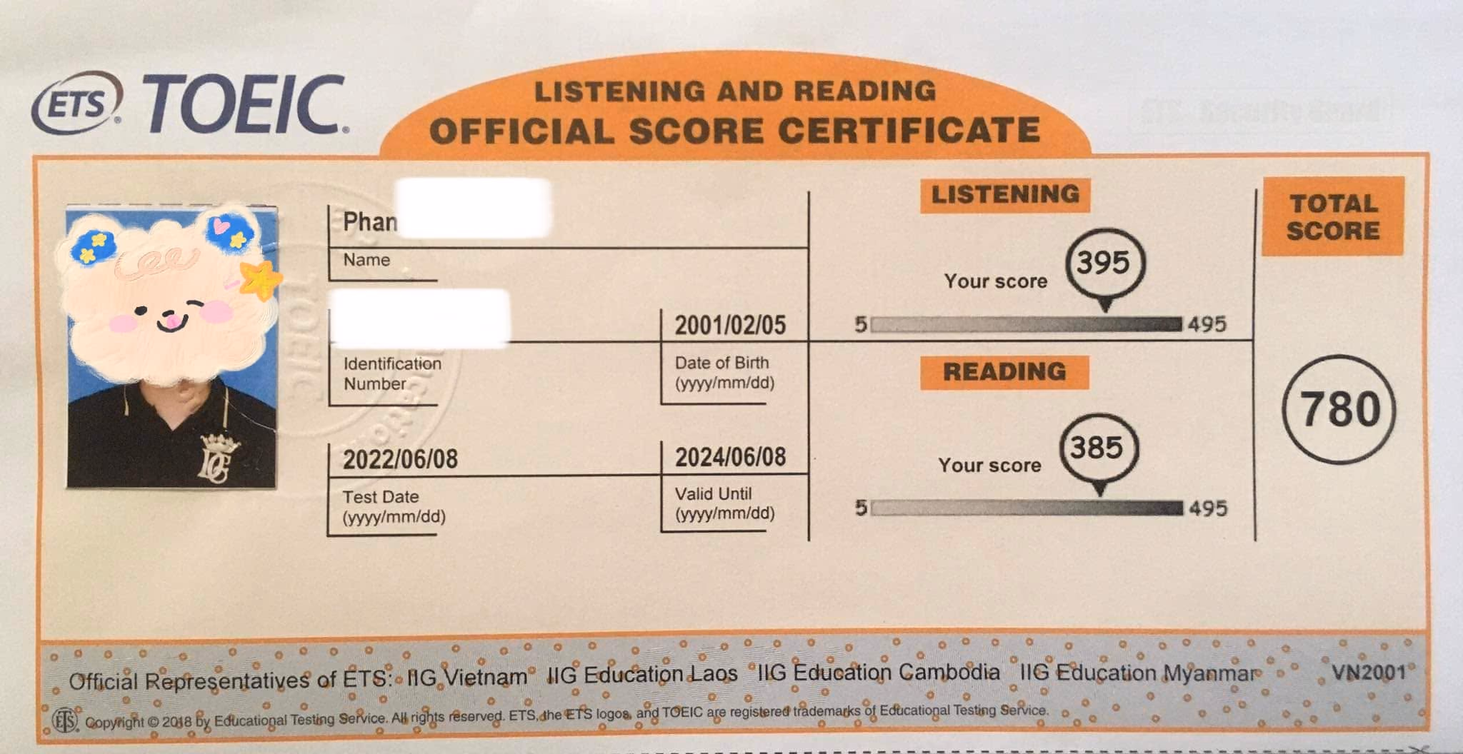 PHAN TRUNG ĐẠT score certificate