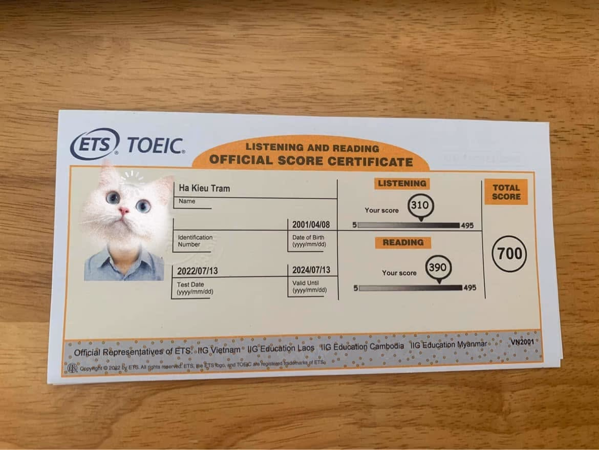KIỀU TRÂM score certificate