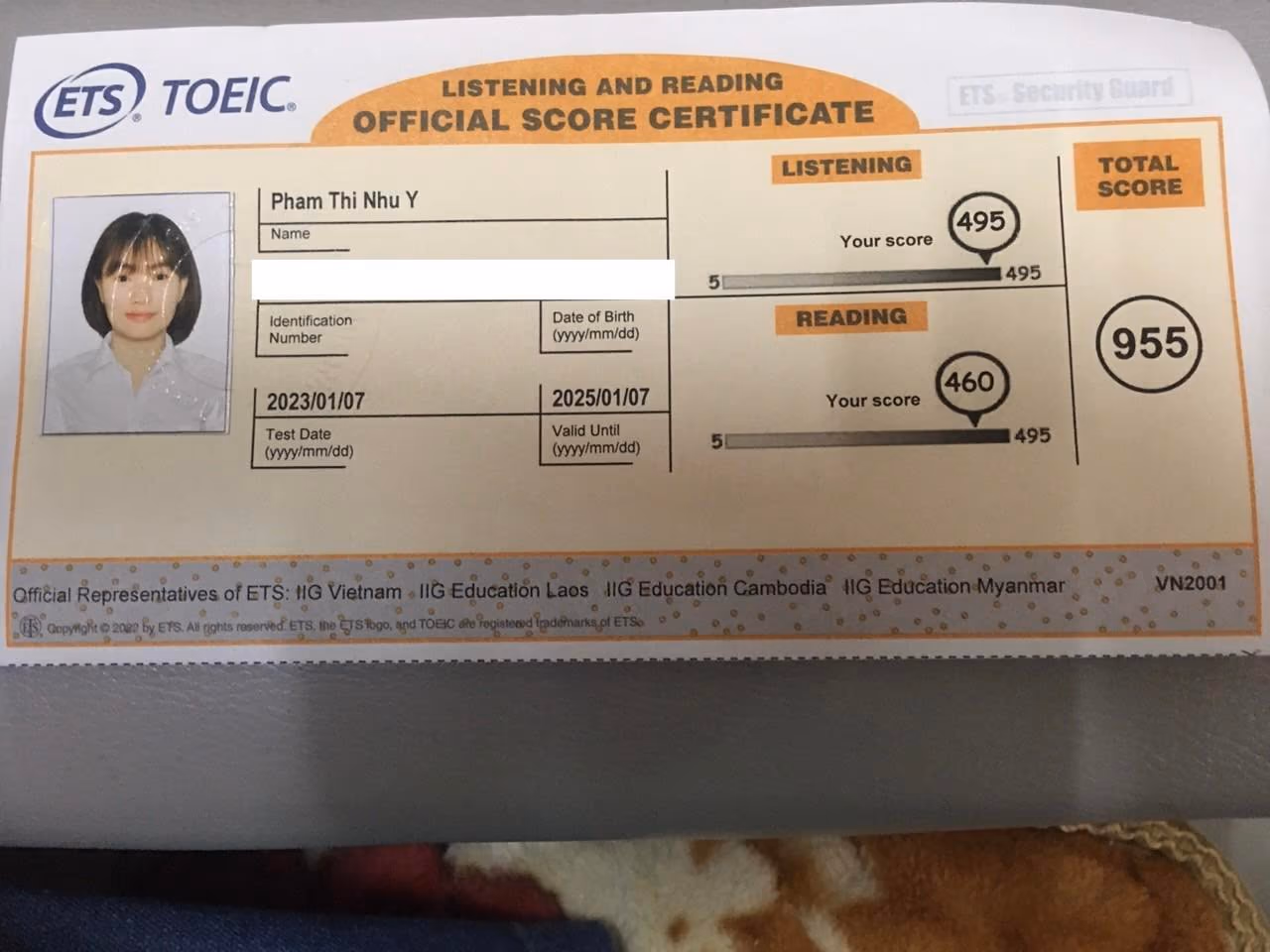 NHƯ Ý score certificate