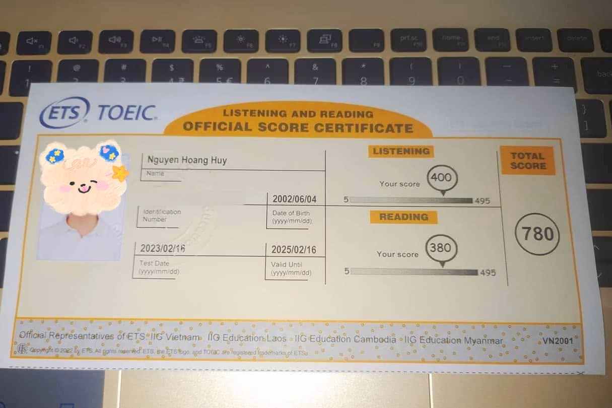 HOÀNG HUY score certificate
