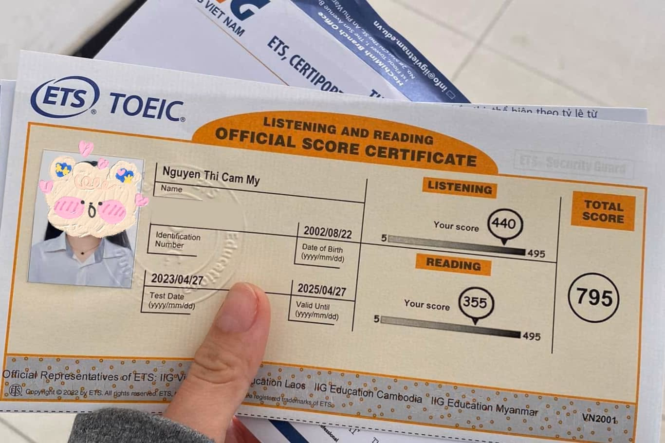 CẨM MY score certificate