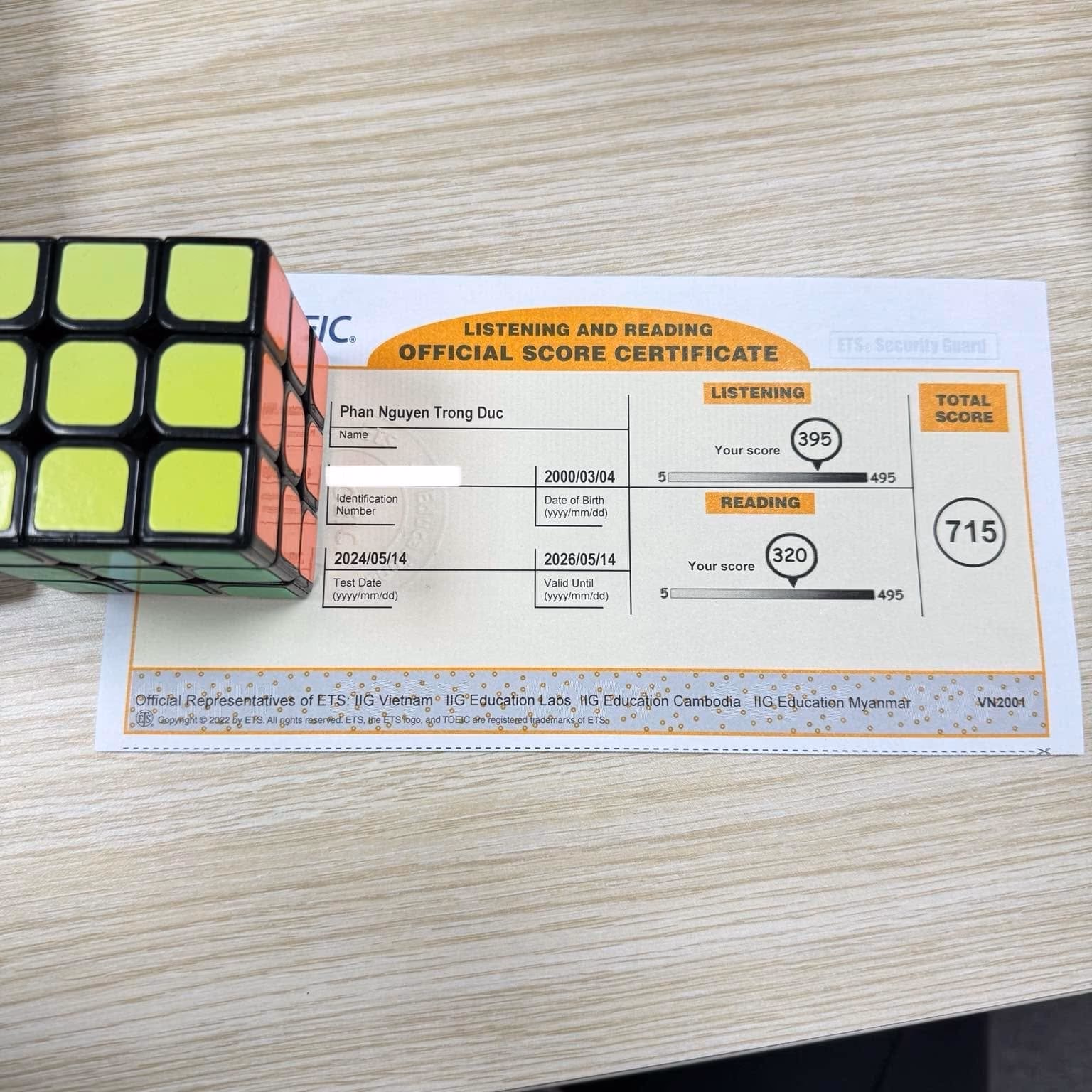 TRỌNG ĐỨC score certificate