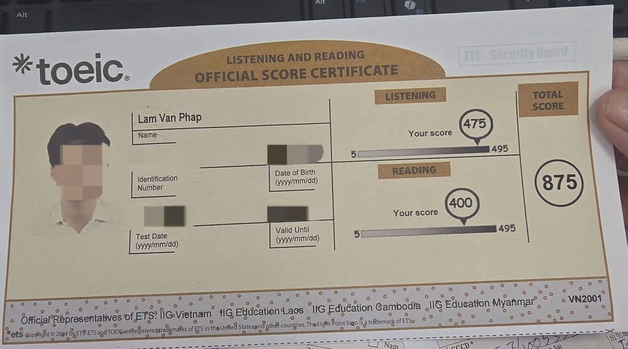 PHÁP LÂM score certificate